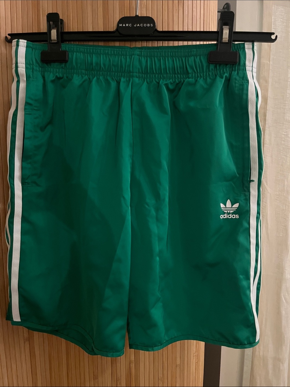 adidas Green Athletic Shorts with White Side Stripes
